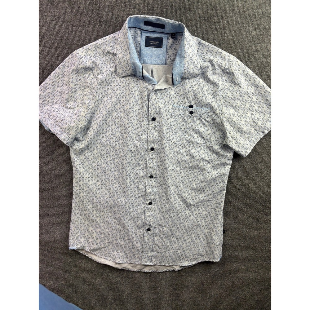7Diamonds Button Down‎ Shirt Mens Small Blue Geometric 4-Way Stretch SMK-7341
